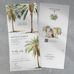 Tropical Palm Tree Beach Wedding Tri-Fold Invitation