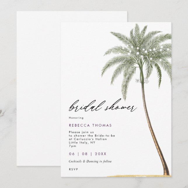 tropical palm tree beachy bridal shower invitation (Front/Back)