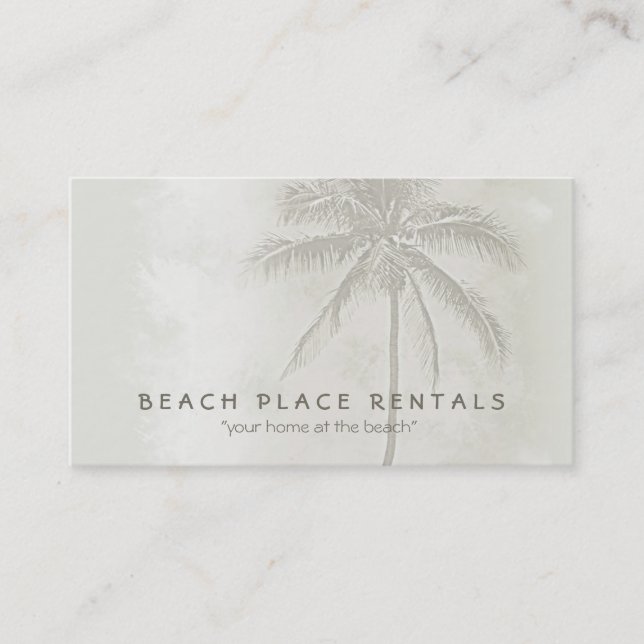 Tropical Palm Tree Beige Business Card (Front)