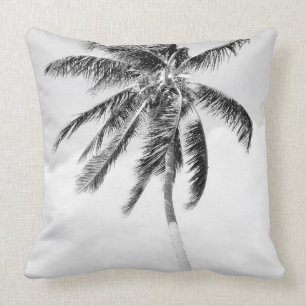 Tropical palm tree black and white modern photo cushion