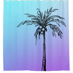 Tropical Palm Tree Black Blue Purple Sky Shower Curtain
