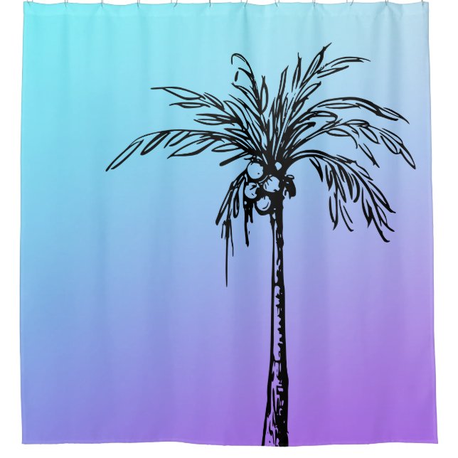 Tropical Palm Tree Black Blue Purple Sky Shower Curtain (Front)