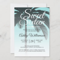 Tropical Palm Tree Blue Sweet 16 16th Birthday