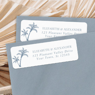 Tropical Palm Tree Blue Wedding Return Address