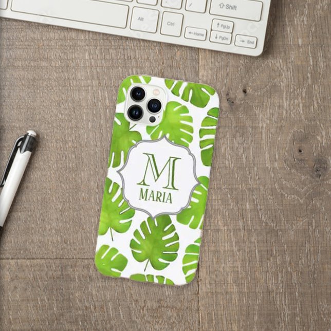Tropical Palm Tree Botanical Monogram Personalise  Case-Mate iPhone Case (Creator Uploaded)