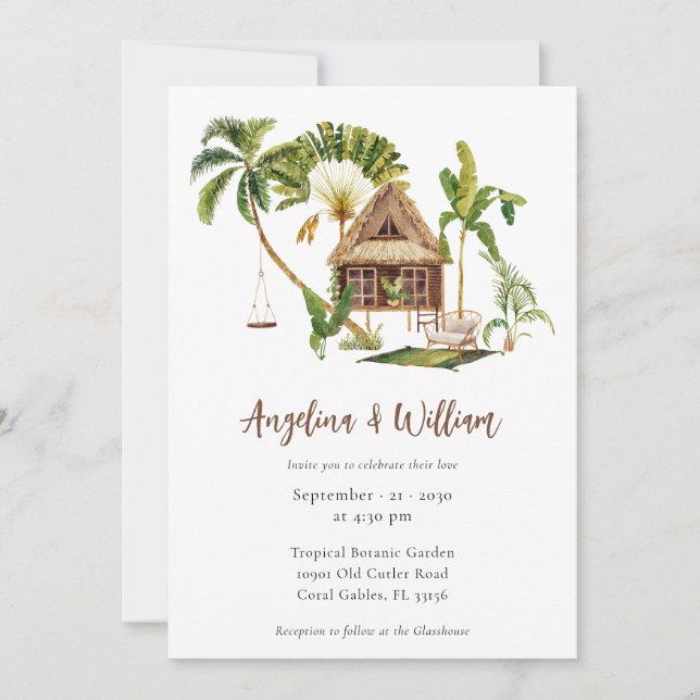 Tropical Palm Tree Botanical Wedding Invitation (Front)