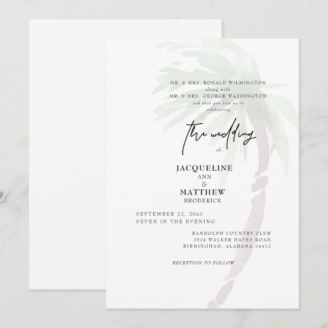 Tropical Palm Tree Both Parents Wedding Invitation (Front/Back)