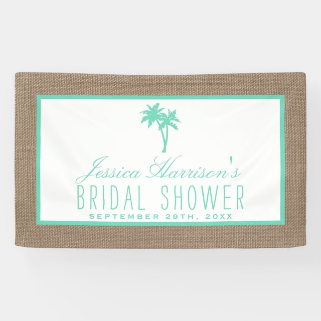 Tropical Palm Tree Burlap Beach Bridal Shower Banner (Horizontal)