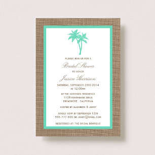Tropical Palm Tree Burlap Beach Bridal Shower Invitation
