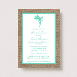Tropical Palm Tree Burlap Beach Bridal Shower Invitation
