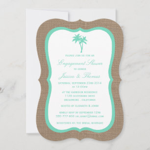 Tropical Palm Tree Burlap Beach Engagement Shower Invitation