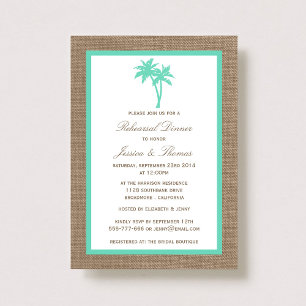 Tropical Palm Tree Burlap Beach Rehearsal Dinner Invitation