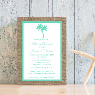 Tropical Palm Tree Burlap Beach Rehearsal Dinner Invitation