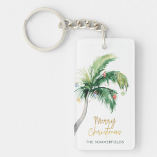 Tropical Palm Tree Christmas Holiday Keepsake Key Ring