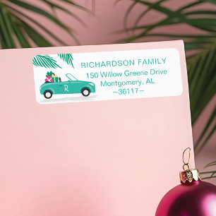Tropical Palm Tree Christmas Teal Blue Convertible