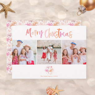 Tropical Palm Tree Christmas Three Photo Holiday Card