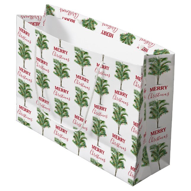 Tropical Palm Tree Christmas Tree Holiday Large Gift Bag (Front Angled)