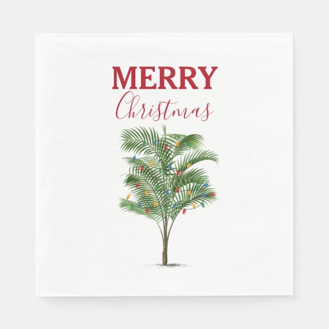 Tropical Palm Tree Christmas Tree Holiday Napkin (Front)