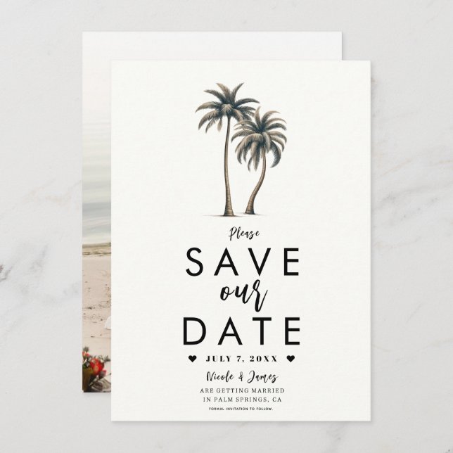 Tropical Palm Tree Coastal Wedding Save the Date Invitation (Front/Back)