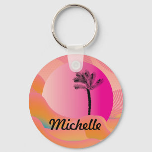 Tropical Palm Tree Colourful Pink Pattern Name  Key Ring