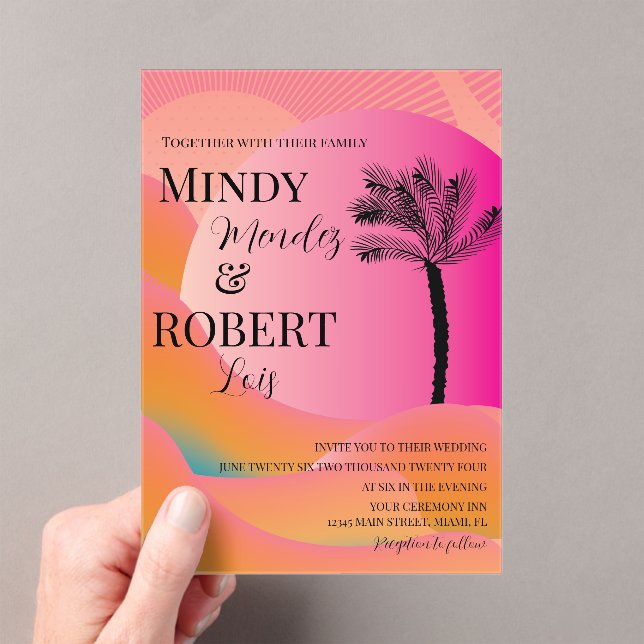 Tropical Palm Tree Colourful Wedding Invitation (Insitu (Handheld))