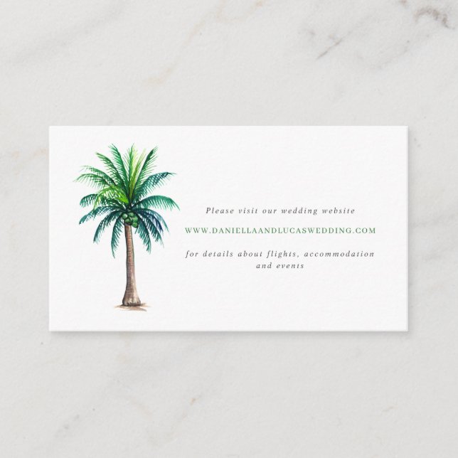 Tropical Palm Tree Destination Wedding Website Enclosure Card (Front)