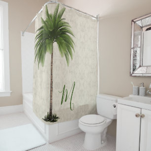 Tropical  Palm Tree  Elegant Champagne Marble Shower Curtain