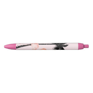 Tropical Palm Tree Flamingo Black Ink Pen