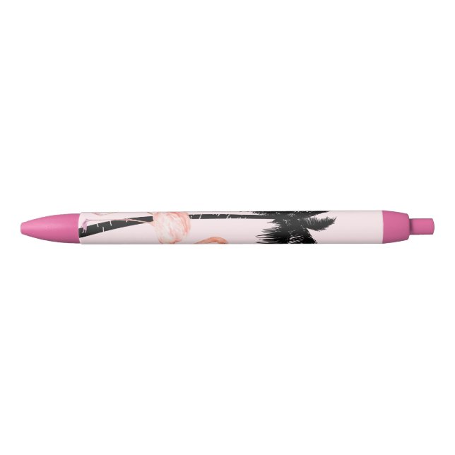 Tropical Palm Tree Flamingo Black Ink Pen (Front)