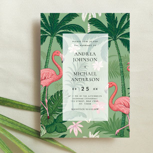 Tropical Palm Tree Flamingo Destination Wedding Invitation