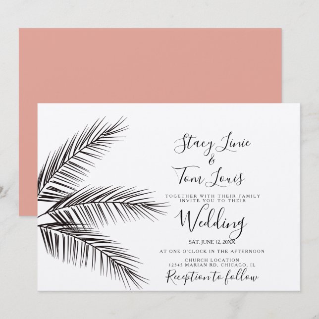 Tropical Palm Tree Foliage Hand Drawn Earthy Invitation (Front/Back)