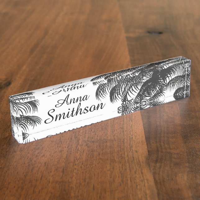 Tropical Palm Tree Fronds Leaf Art Desk Name Plate (Side)