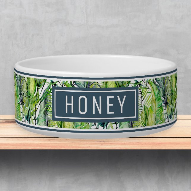 Tropical Palm Tree Fronds Name Template Pet Bowl (Creator Uploaded)