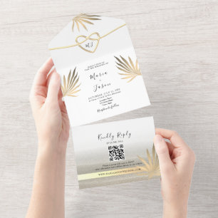 Tropical Palm Tree Gold Beach Wedding All In One Invitation