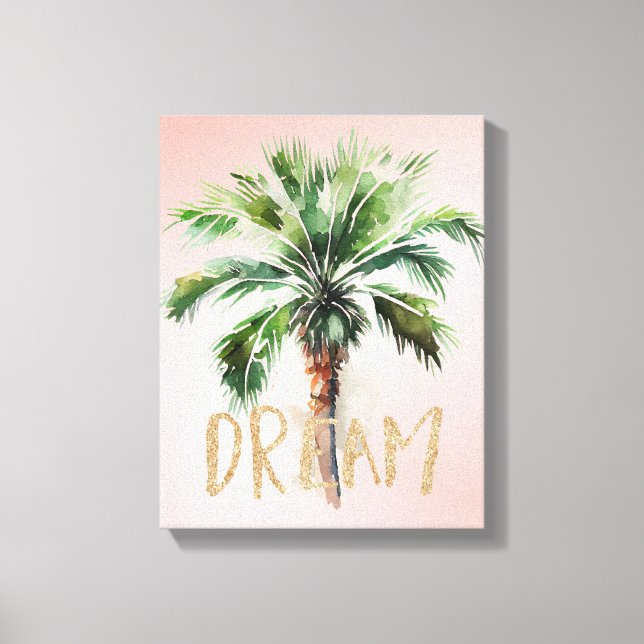Tropical Palm Tree Gold Glitter Dream Canvas Print (Front)