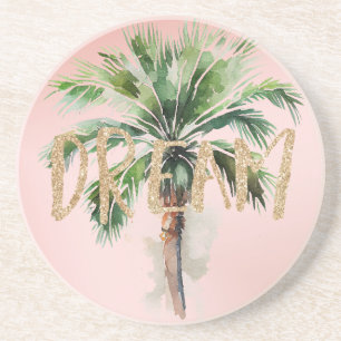 Tropical Palm Tree Gold Glitter Dream Coaster