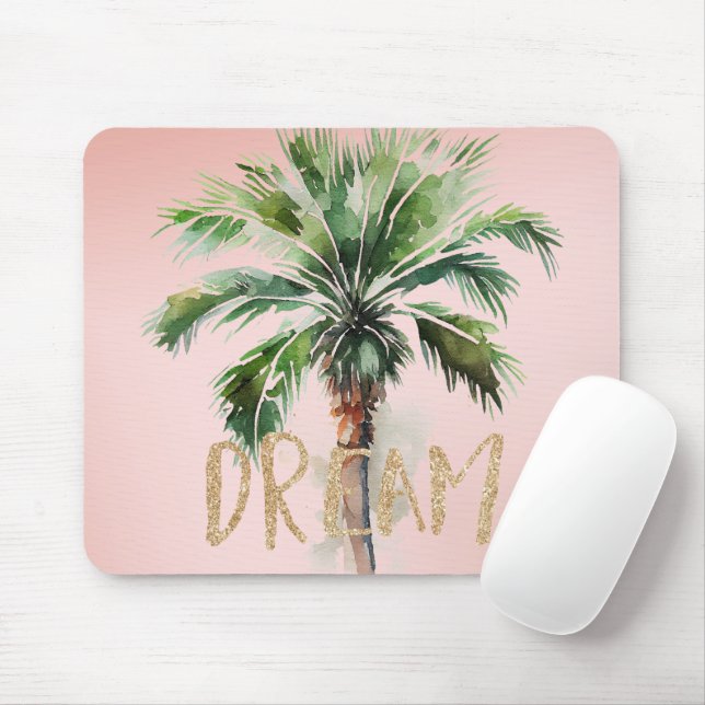 Tropical Palm Tree Gold Glitter Dream Mouse Mat (With Mouse)