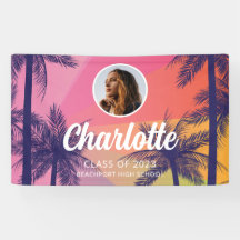 Tropical Palm Tree Graduation Banner