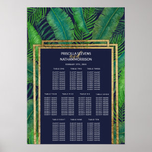 Tropical Palm Tree Green Gold Blue Seating Chart