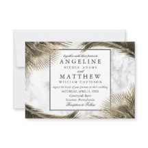 Tropical Palm Tree Green Marble Wedding Card