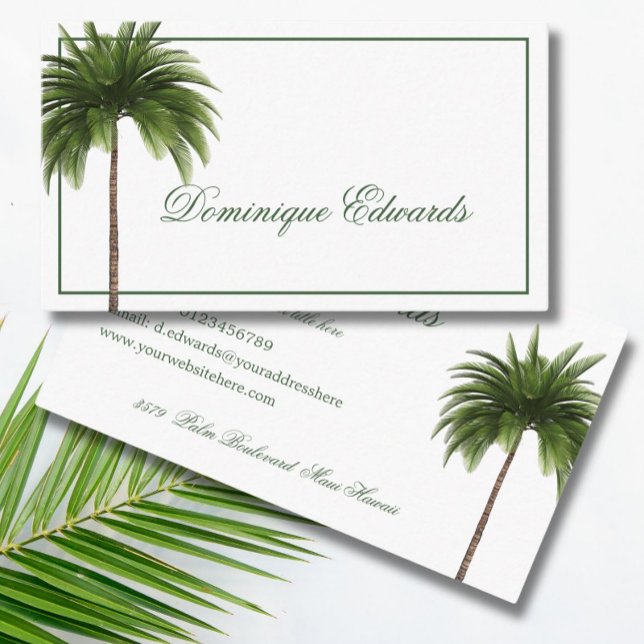  Tropical Palm Tree Green Stylish Professional   Business Card (Creator Uploaded)
