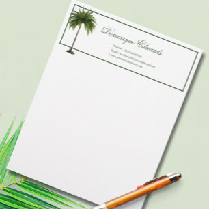  Tropical Palm Tree Green Stylish Professional Custom Letterhead