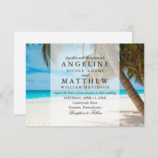 Tropical Palm Tree Green Wedding Card (Front/Back)