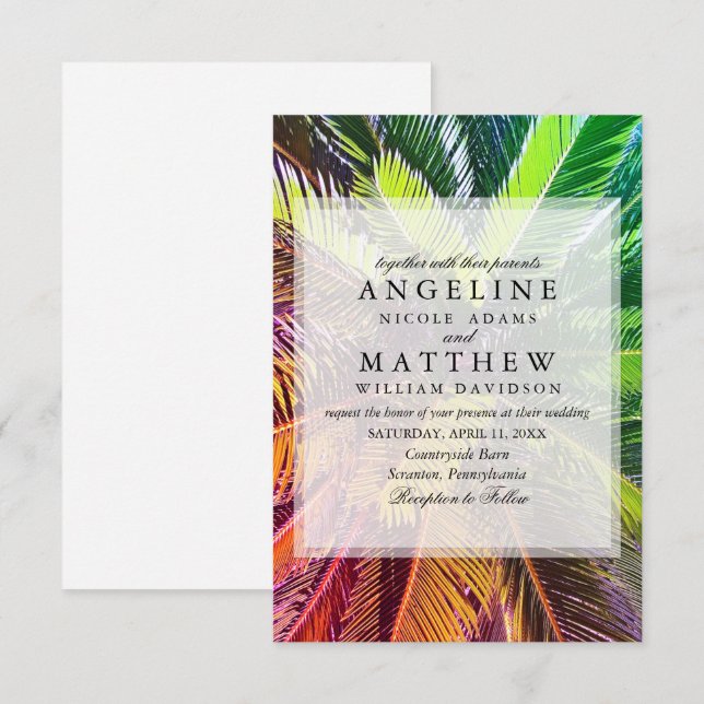 Tropical Palm Tree Green Wedding Card (Front/Back)