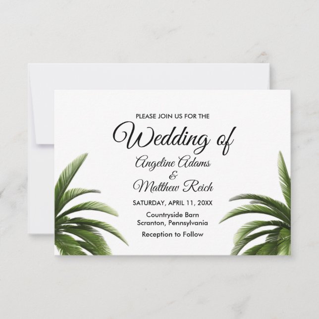 Tropical Palm Tree Green Wedding Card (Front)