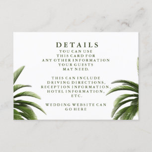 Tropical Palm Tree Green Wedding Details Invitation