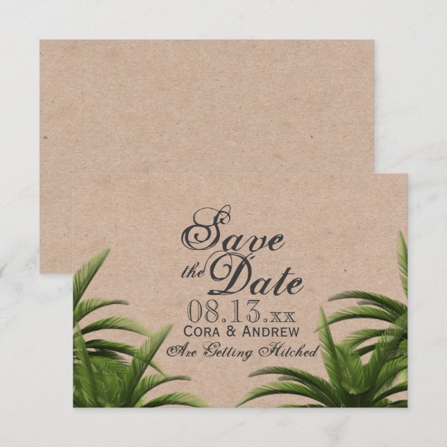 Tropical Palm Tree Green Wedding Save the Date Invitation (Front/Back)