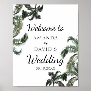 Tropical Palm Tree Greenery Beach Wedding Welcome Poster
