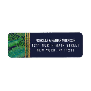 Tropical Palm Tree Greenery Gold Navy Blue Address