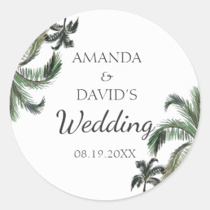 Tropical Palm Tree Greenery Island Beach Wedding Classic Round Sticker